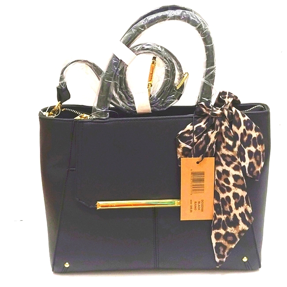 Steve Madden Bjuno Black Bag With Cheetah Scarf NWT - Picture 1 of 9